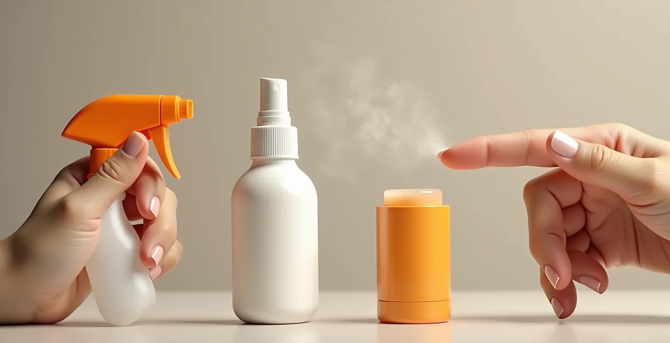 Close-up view showcasing various mosquito repellent formats including spray bottle, lotion tube, gel container, and stick applicator
